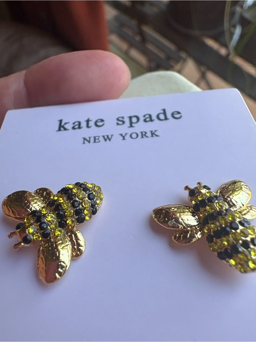 kate spade Gold Bee Stud Earrings with Yellow and Black Crystals